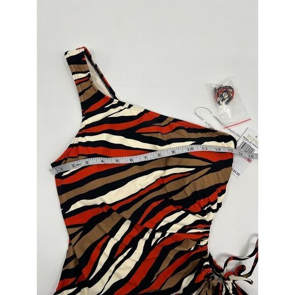 NWT Michael Michael Kors MM9F1074 One-Shoulder Zebra Swimsuit Size 10 - Picture 6 of 12